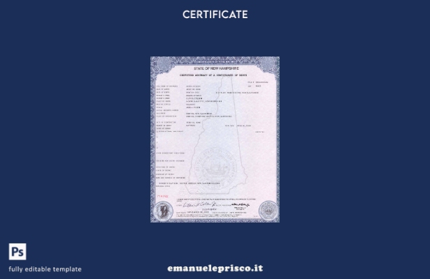modello di certificato di morte dello stato USA del New Hampshire in stile verif